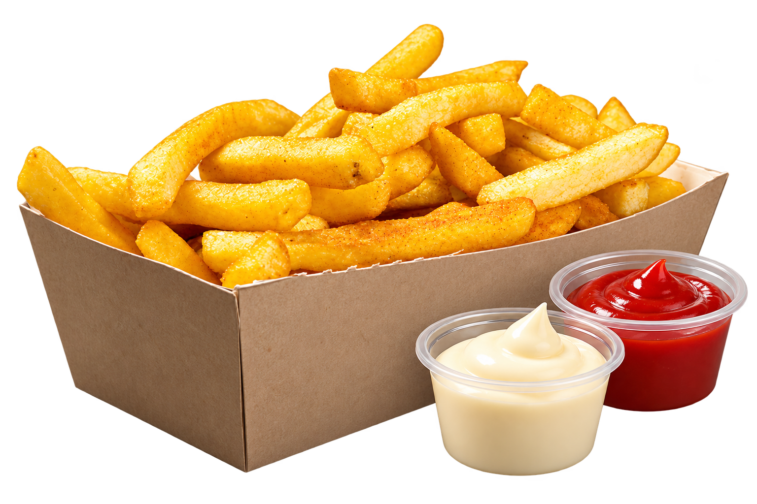 AI-generated placeholder: coffee, a hotdog and fries on a serving counter.